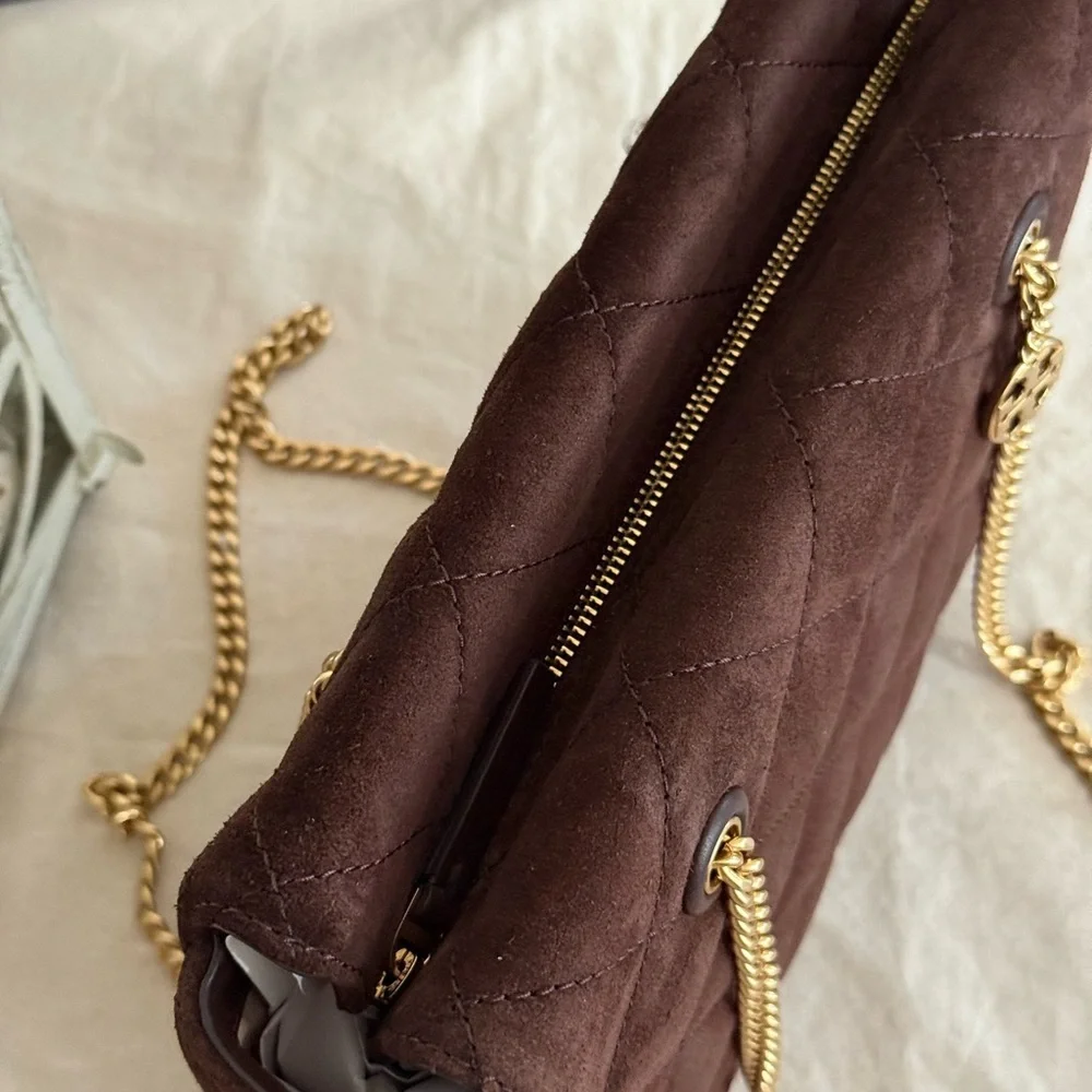 NWT 678! Tory Burch Willa Suede Small Zip Top Tote in Dark Cocoa Brown